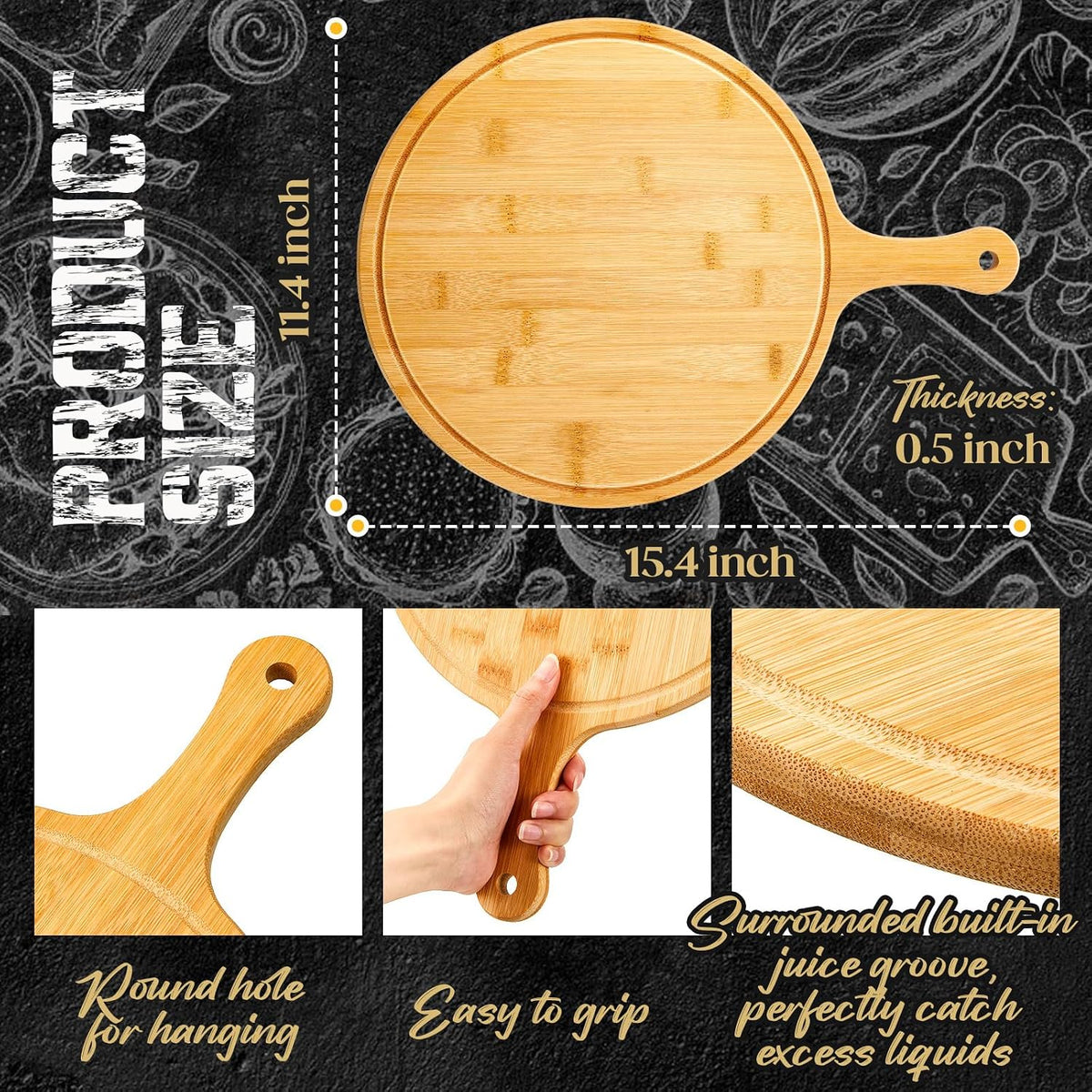 20 Tablas Cortar Redondas Madera Acacia Bambú
