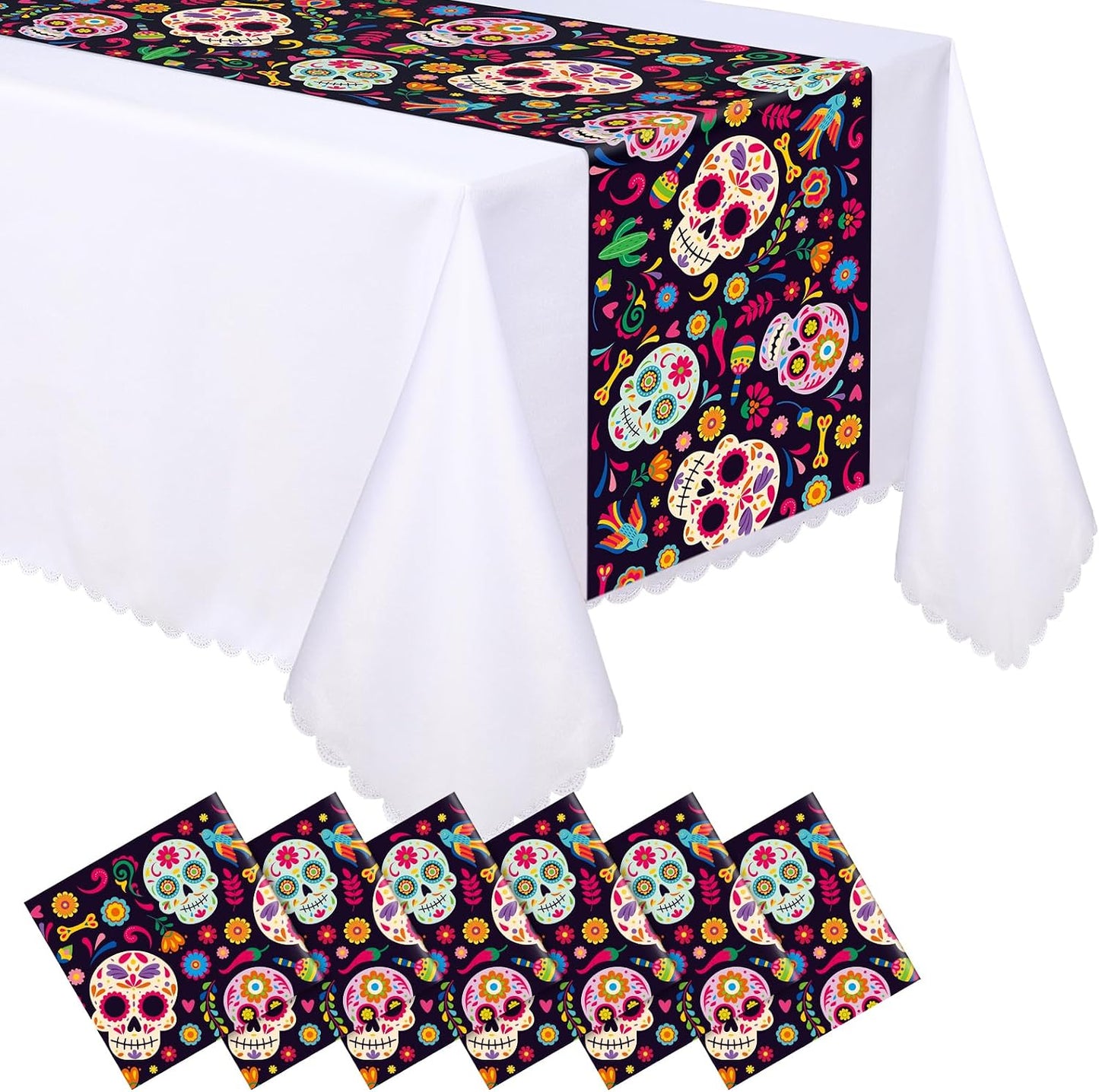 6 Pzas Mantel Dia de los Muertos 14x108pulg Impermeable