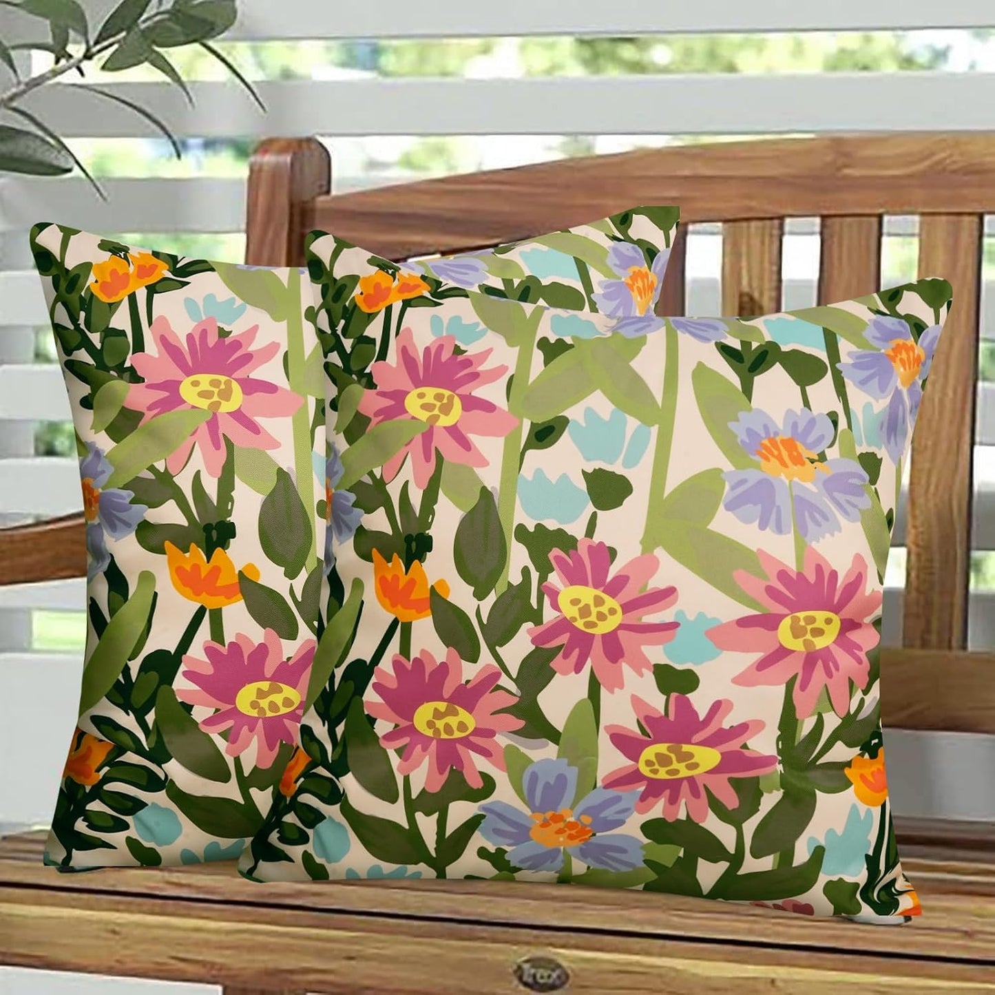 2 Almohadas Impermeables Exteriores 18x18" Diseño Floral