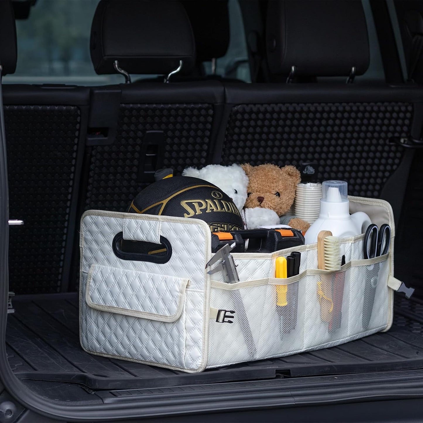 Organiz. maletero SUV plegable compartimentos beige