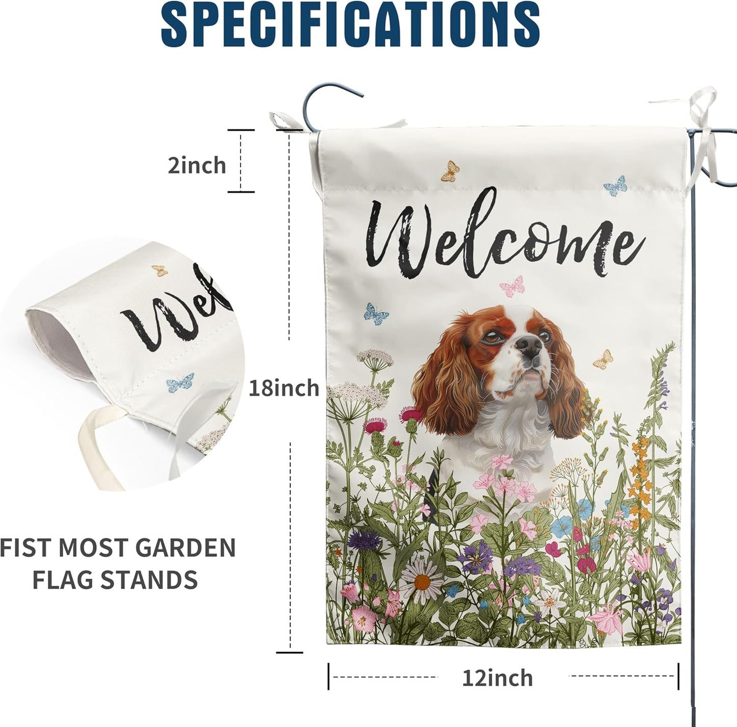 Bandera jardín floral perro Cavalier King Charles