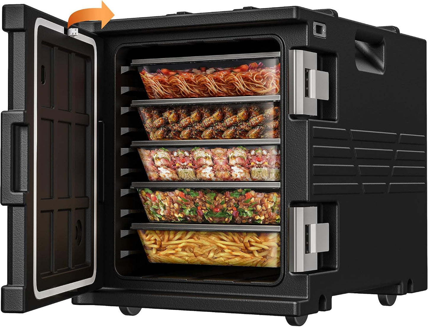 Caja caliente no eléctrica 82qt acero inox con ruedas