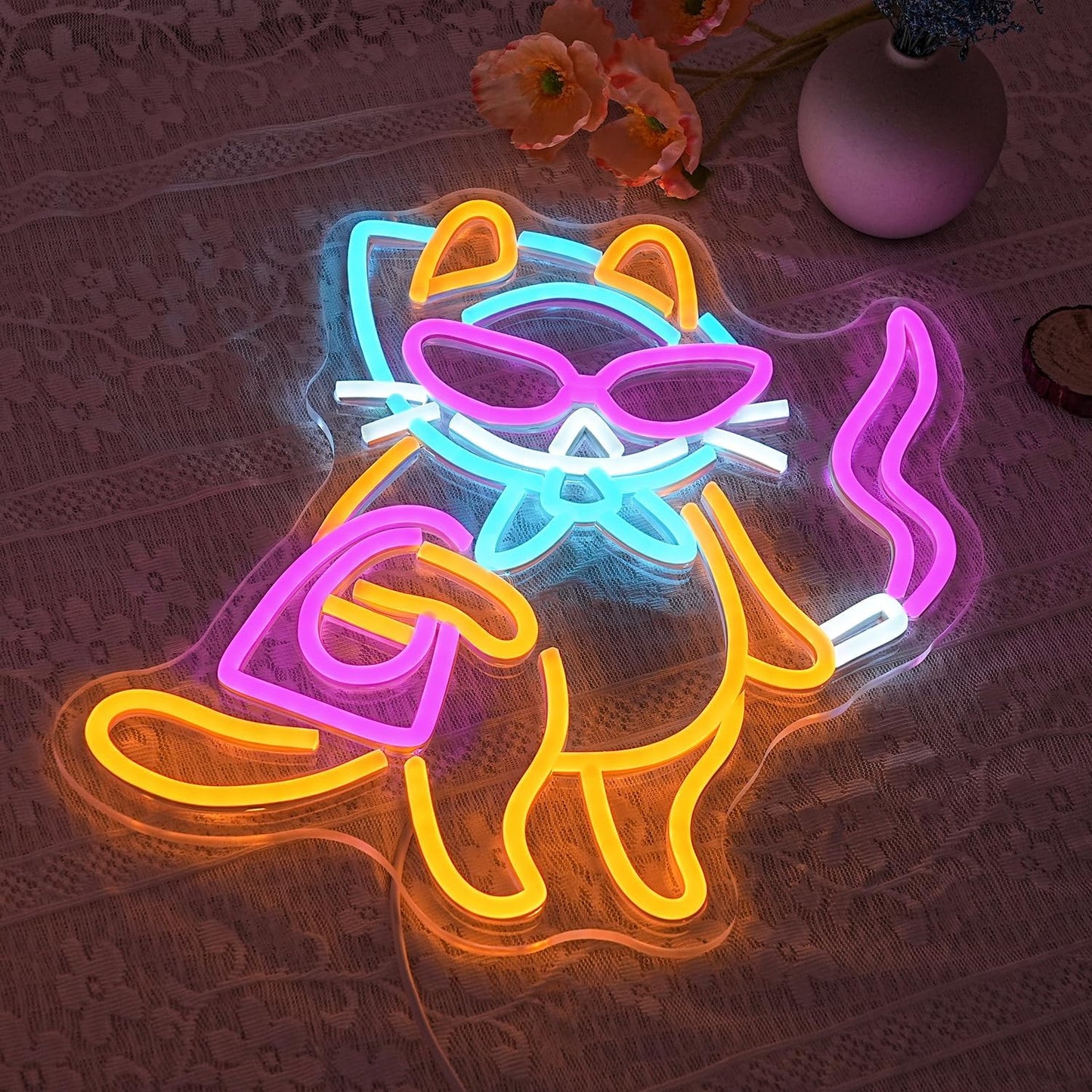 Letrero neón gato con interruptor LED USB para dormitorio