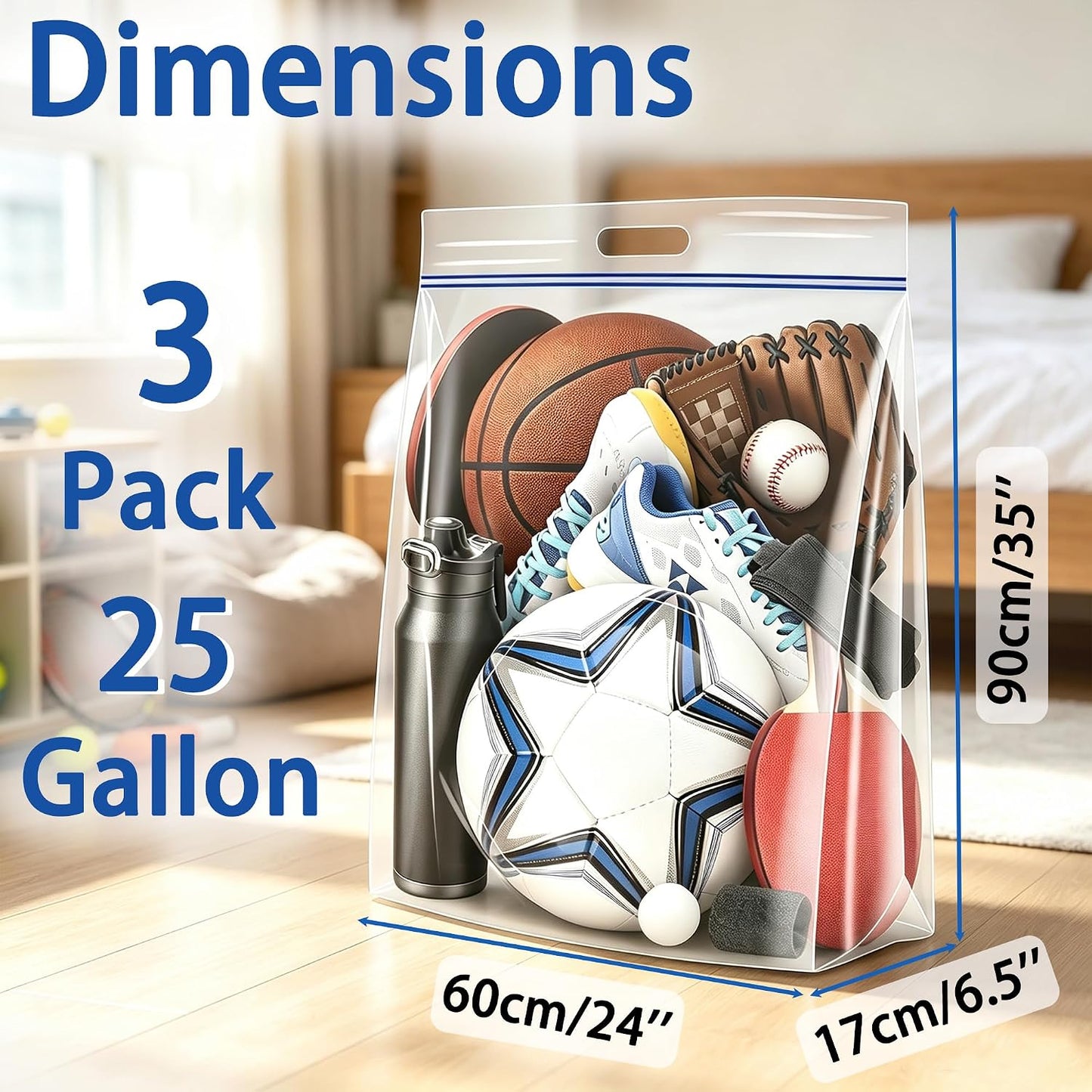Bolsas almacenamiento 25gal 35x24" doble cremallera 5uds