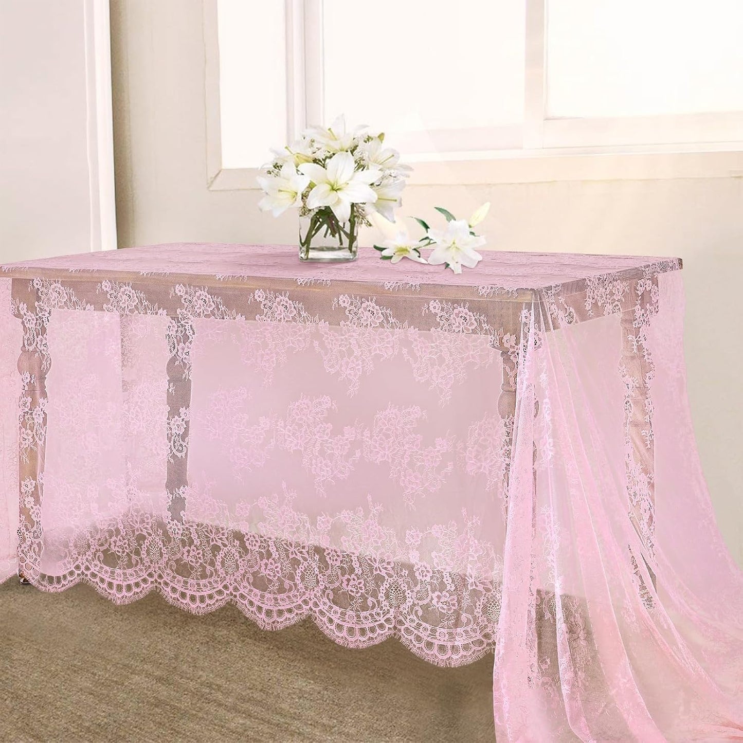 Mantel encaje rosa 60x120pulg vintage para bodas rústicas