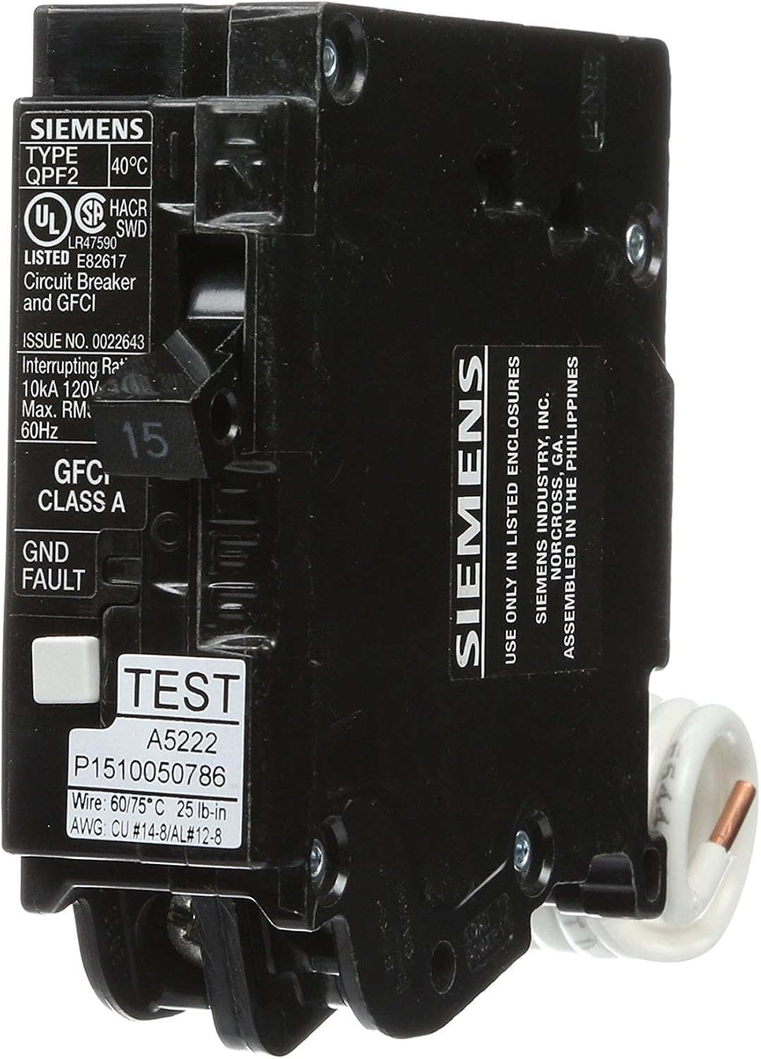 Interruptor circuito falla tierra Siemens 15A 120V