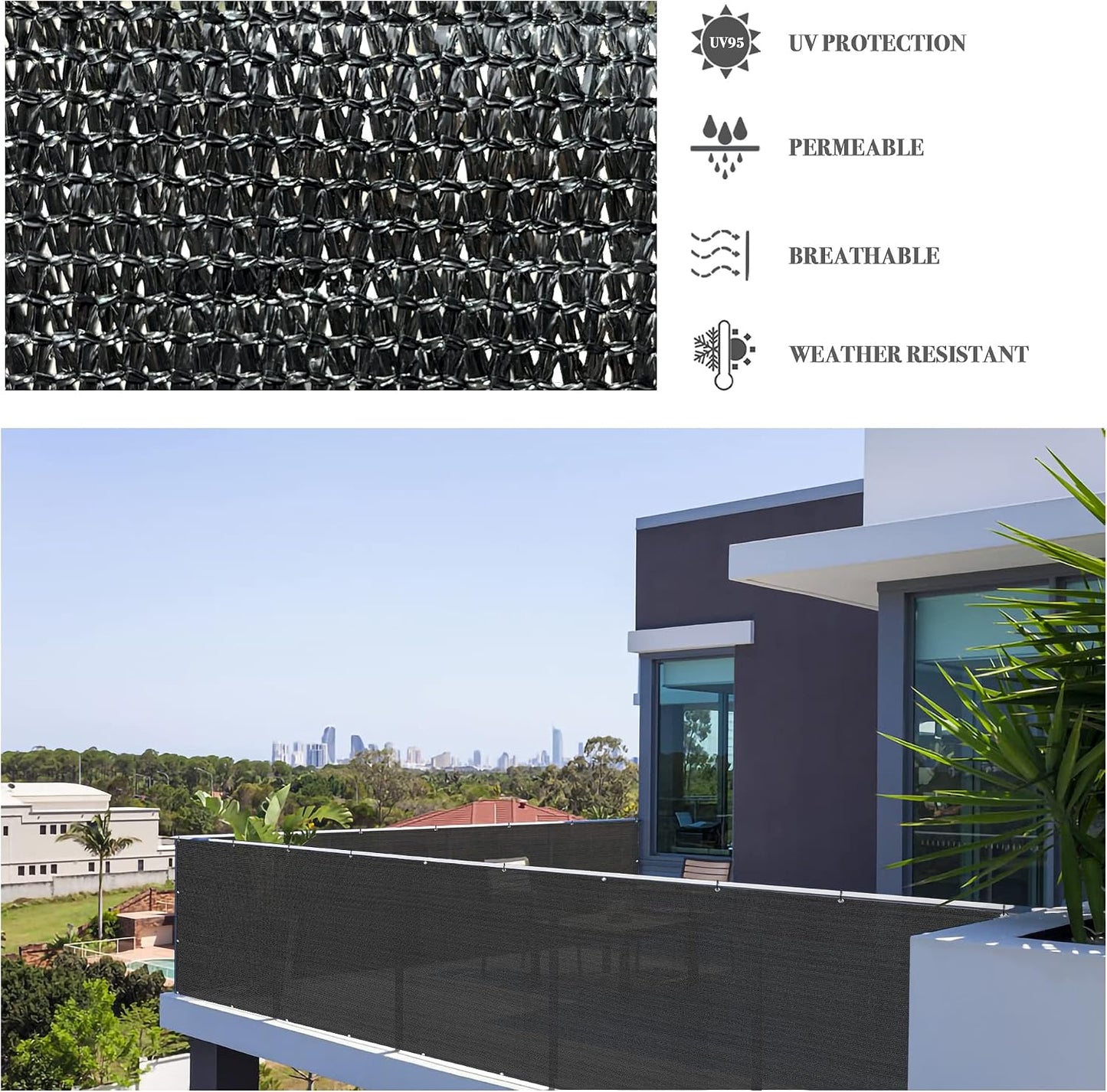 Pantalla privacidad terraza balcón 3x15ft negro