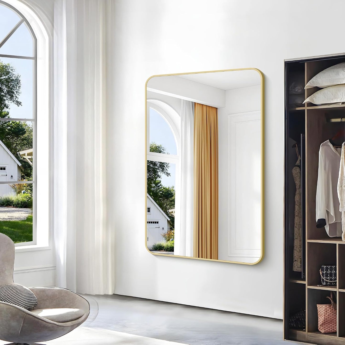 Espejo baño dorado 55x36pulg rectangular moderno