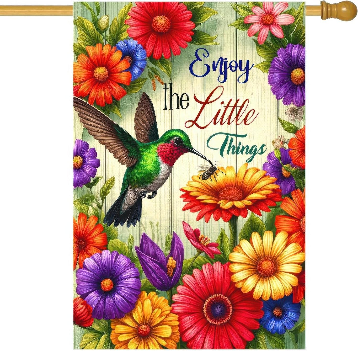 Bandera jardín colibrí garganta rubí 28x40" doble cara