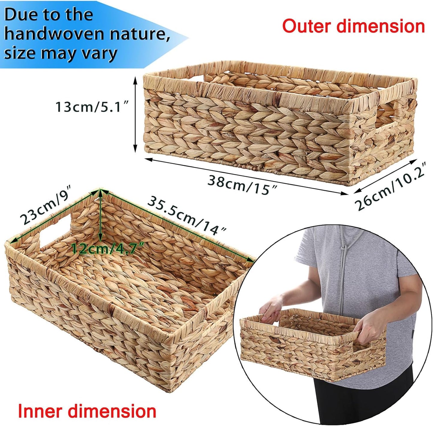 Cesta mimbre tejida 15x10" asas despensa oficina