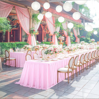 Manta tul rosa para mesa rectangular 8ft fiesta boda