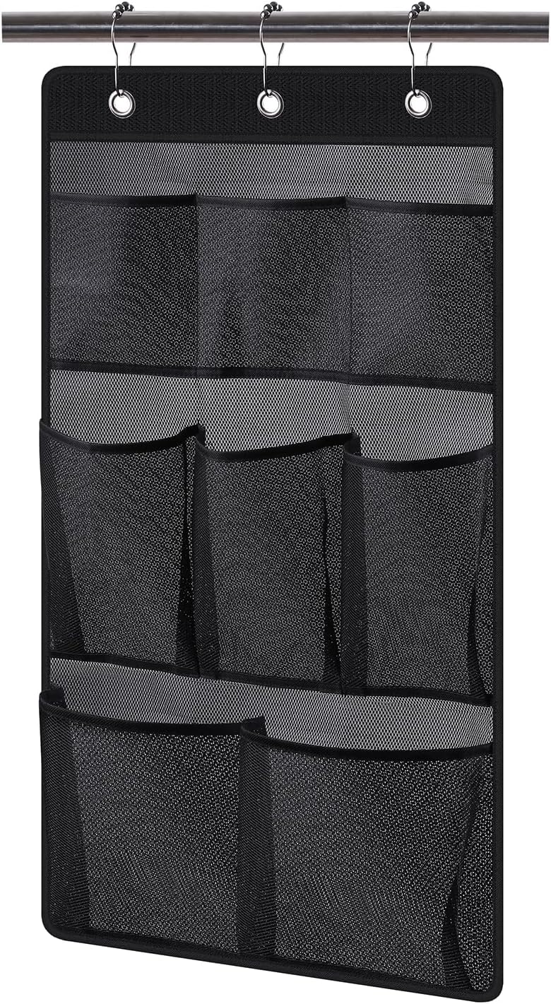 Organiz. ducha malla 2 bolsillos 3 anillos negro