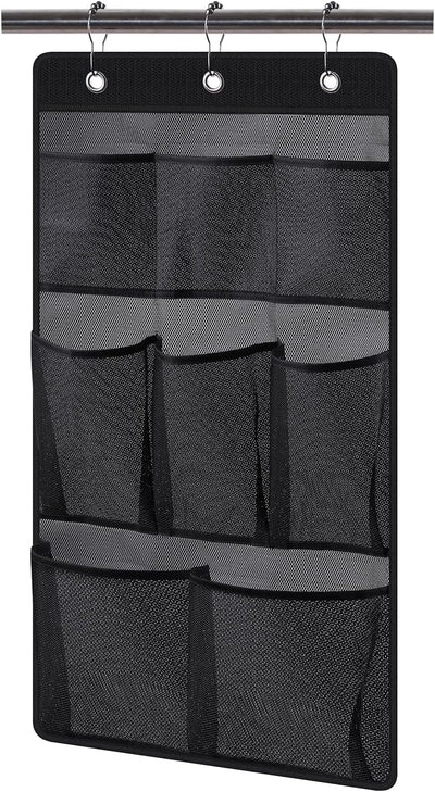 Organiz. ducha malla 2 bolsillos 3 anillos negro