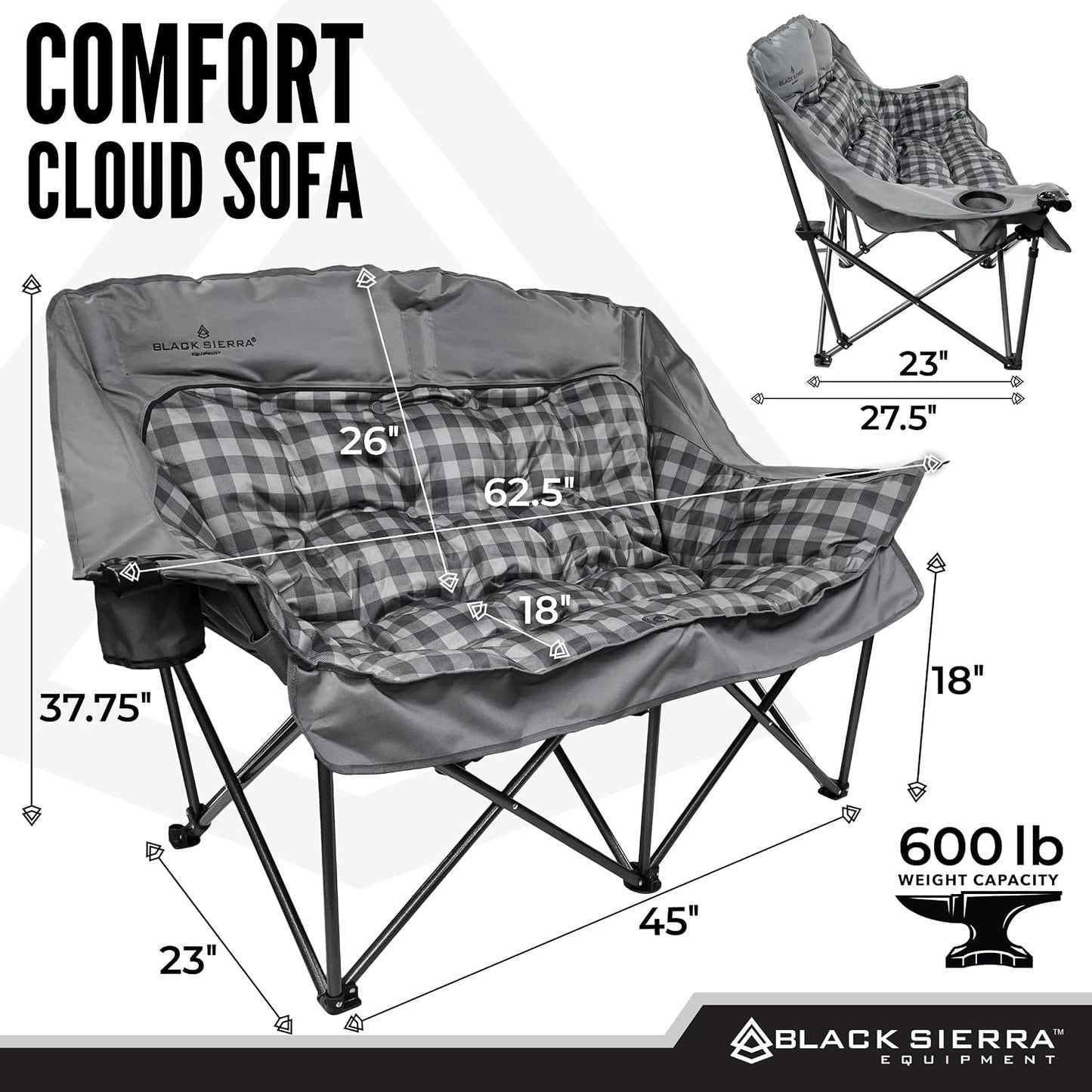 Silla doble camping Black Sierra plegable 600lb con