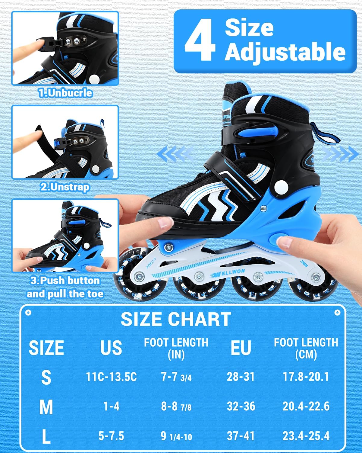Patines en línea ajustables para niños con ruedas iluminadas