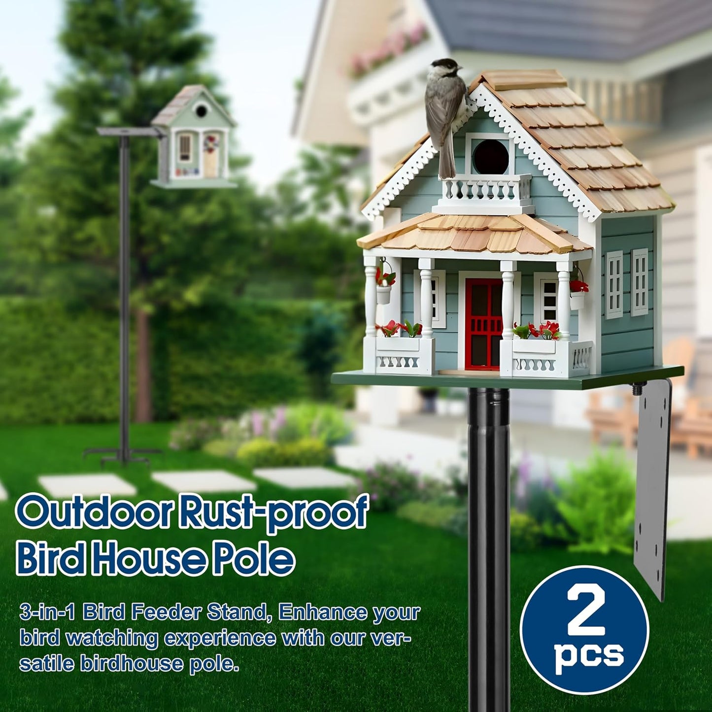 Kit 2 Postes Comedero Aves 109" Base 5 Puntas