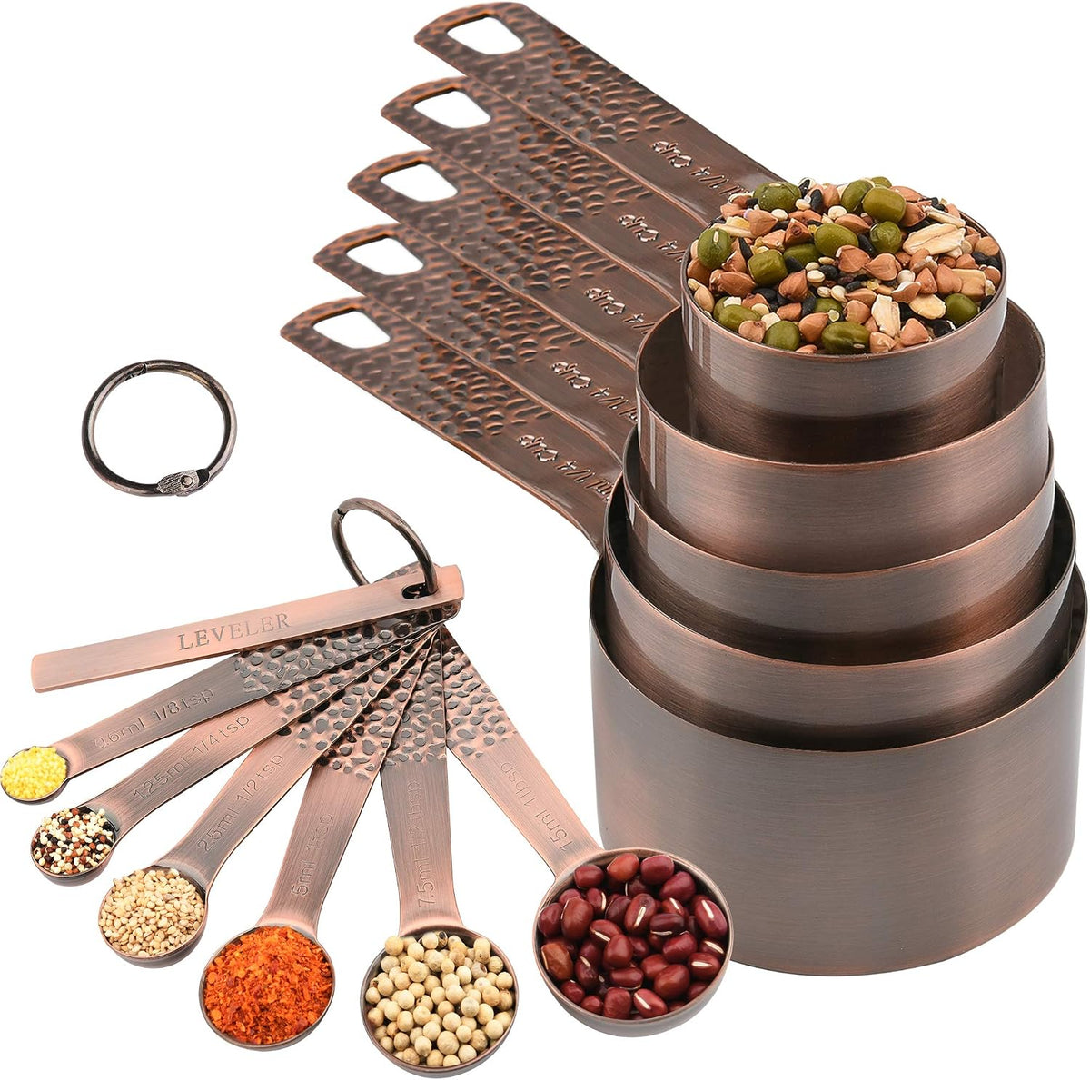 Set 12 Tazas y Cucharas Medidoras Cobre Cocina