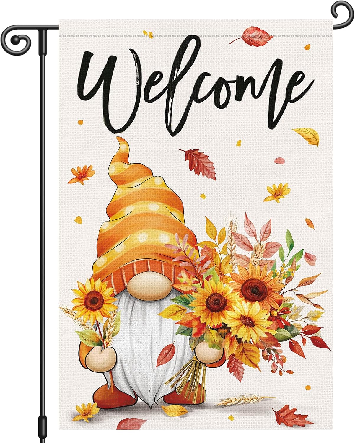 Bandera jardín gnomo otoño 12x18" arce doble cara
