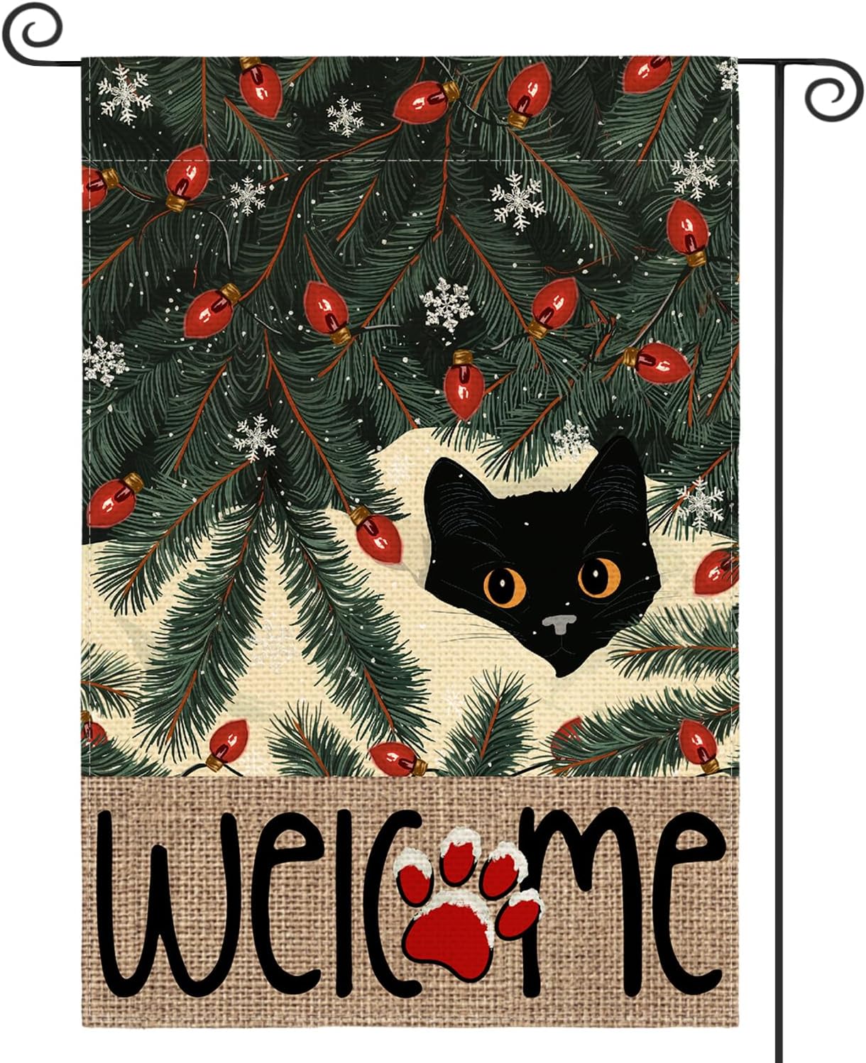 Bandera jardín Navidad 12x18" gato negro doble cara