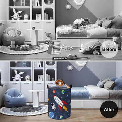 Cesta lavandería 63L para niños plegable azul oscuro con tapa
