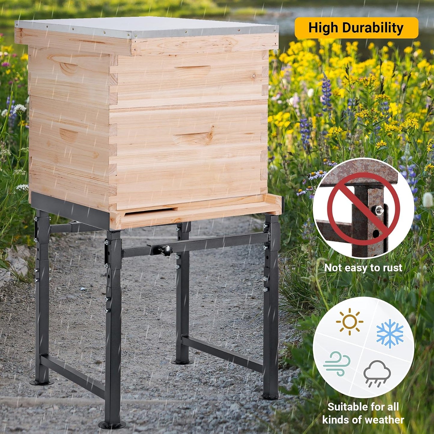 Soporte colmena metal ajustable 15-19pulg resistente UV