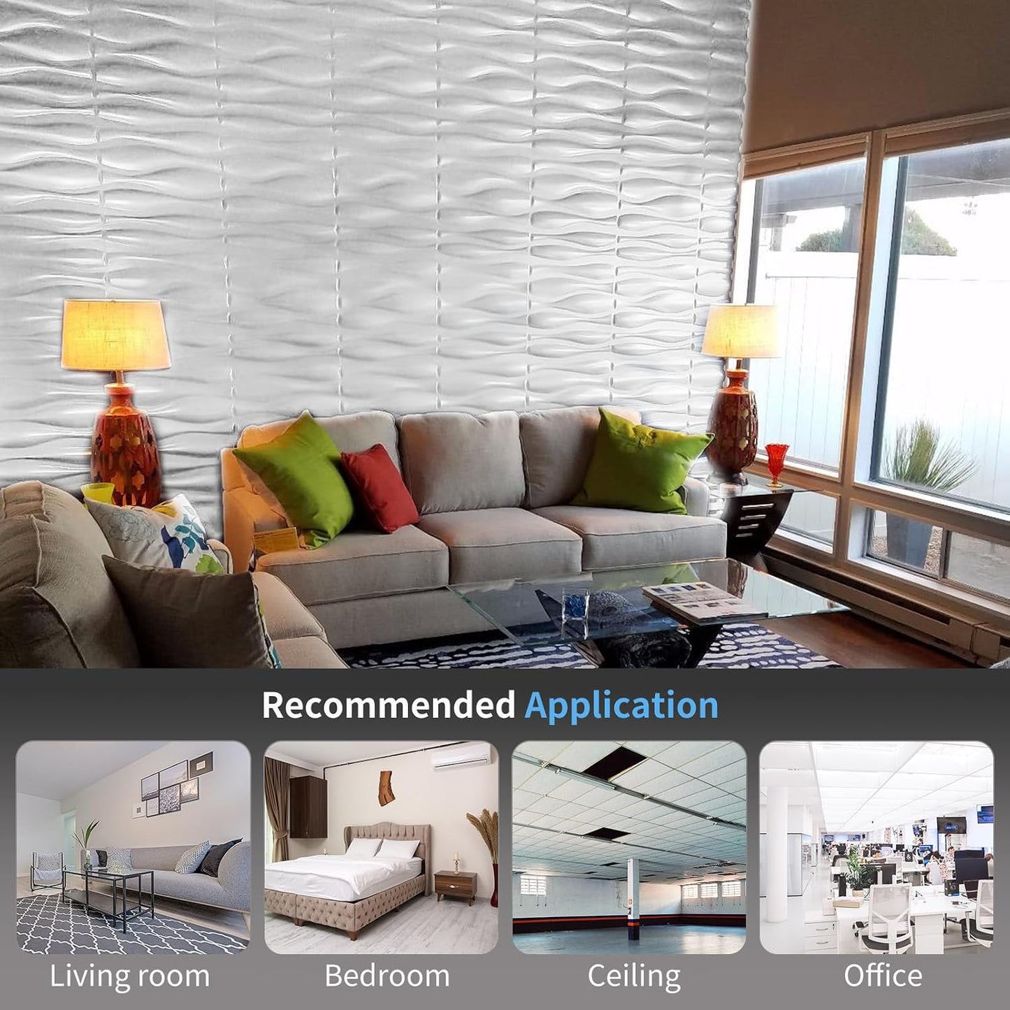Panel pared 3D PVC 32ft2 decoración interior blanco