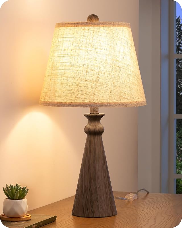 Lámpara Mesa Estilo Granja Base Metal Pantalla Lino Beige