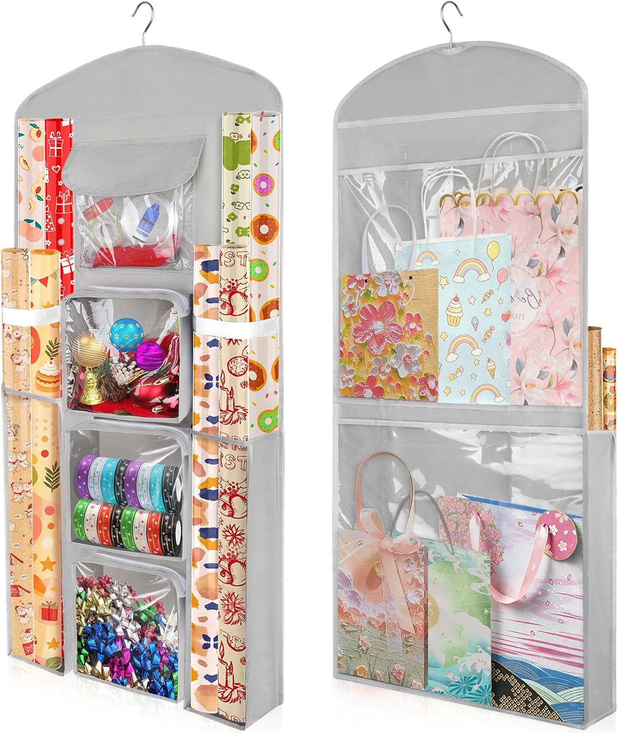 Organiz. rollos papel regalo 40x17" gris doble cara