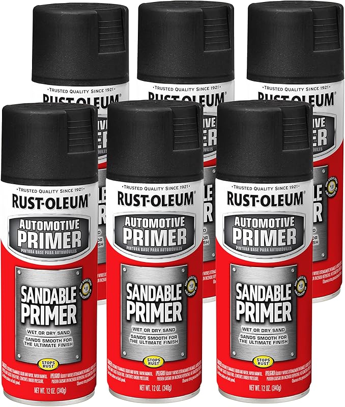 Spray imprimación lijable automotriz 12oz negro 6 pzas