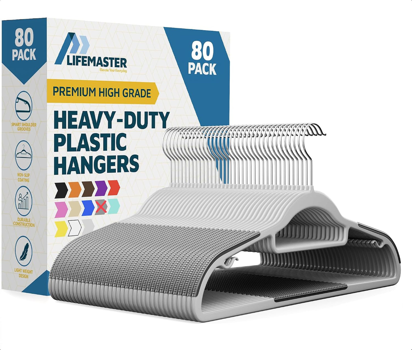 Set 80 Pzas Perchas Plástico Antiderrap Seco y Húmedo