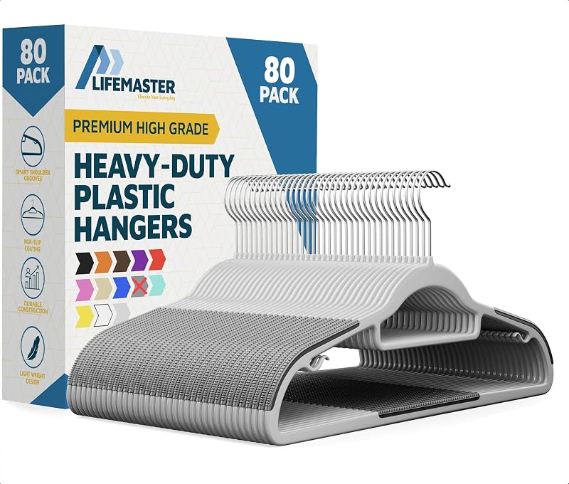Set 80 Pzas Perchas Plástico Antiderrap Seco y Húmedo