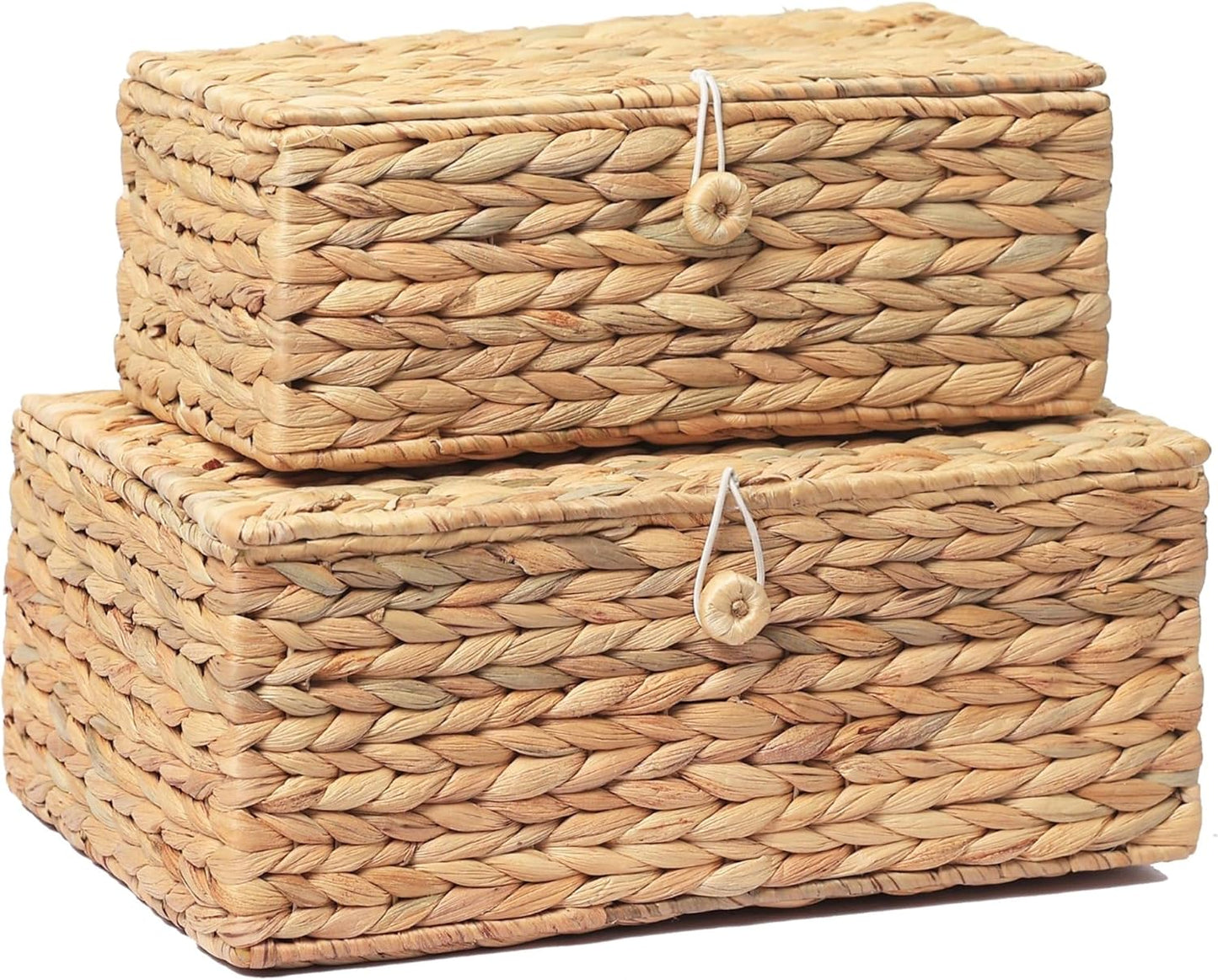 2 Pzas Caja Ratán Rectangular con Tapa Multiusos