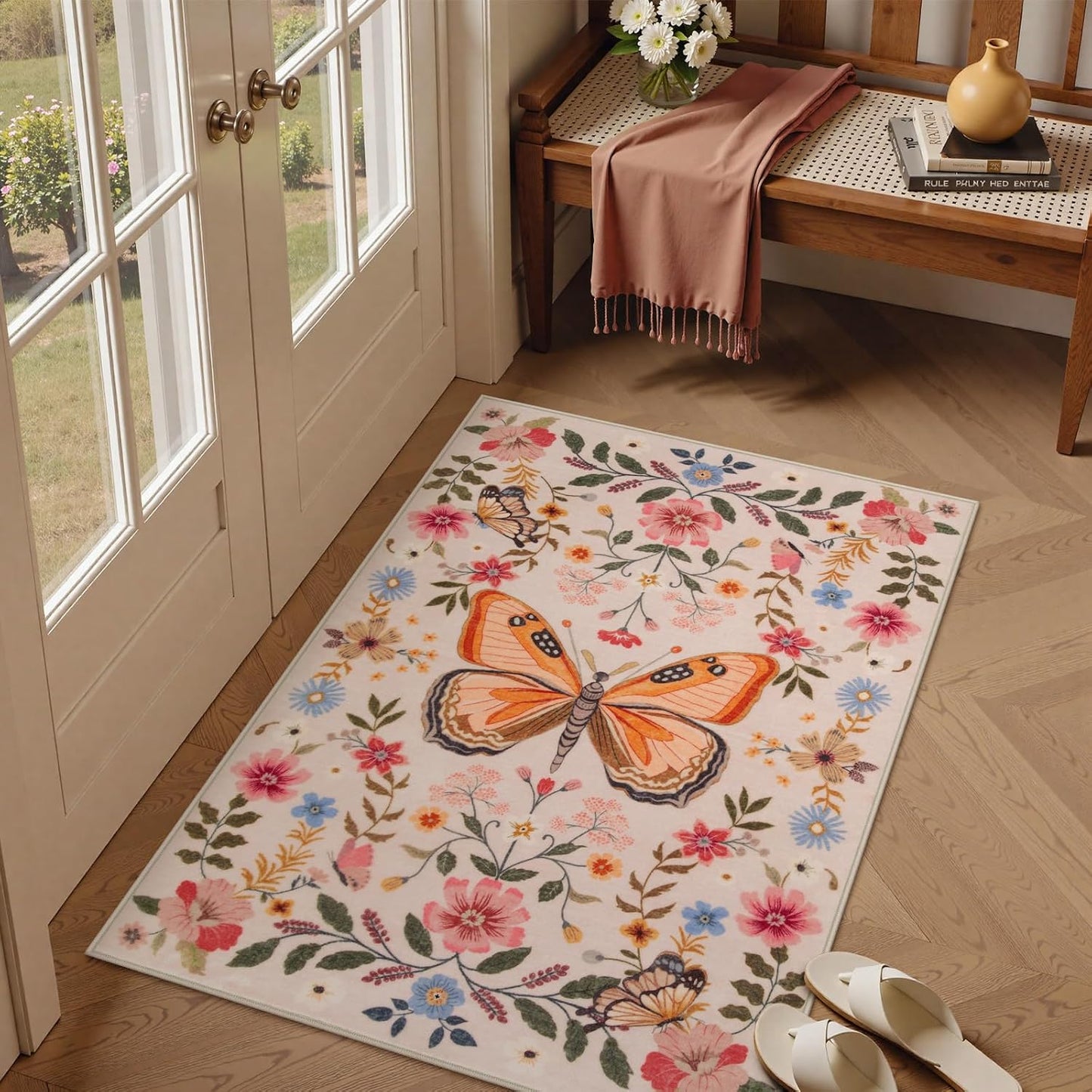 Alfombra baño bohemia floral beige 2x3ft antiderrap