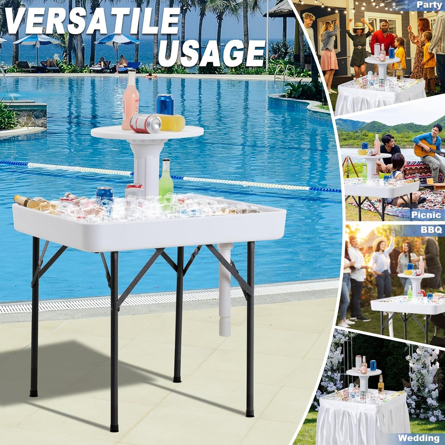 Mesa enfriadora hielo 2 niveles plegable para picnic