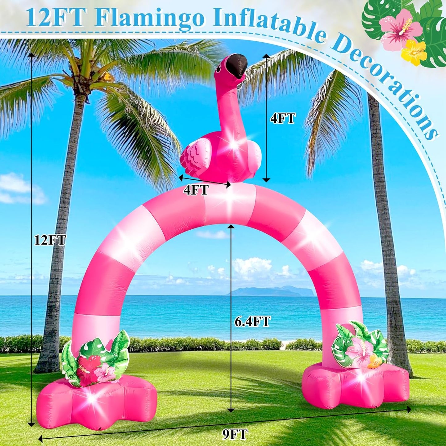 Arco inflable flamenco rosa 12ft con luces LED
