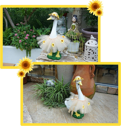 Estatua ganso con atuendo girasol 20pulg decoración jardín