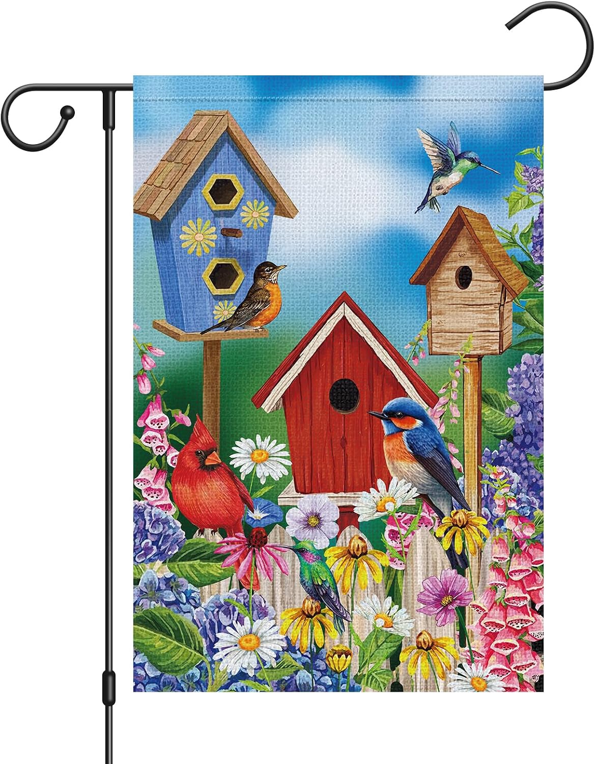 Bandera jardín 12x18pulg doble cara arpillera cardenal pájaro