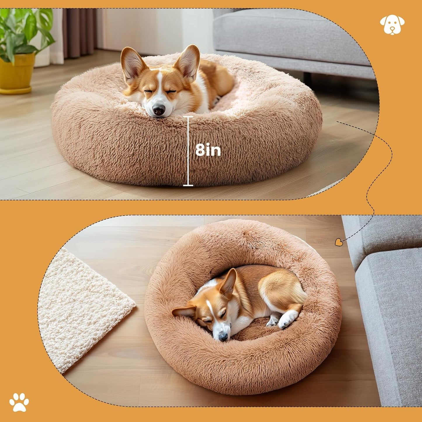 Cama perro forma dona espuma viscoelástica funda extraíble marrón