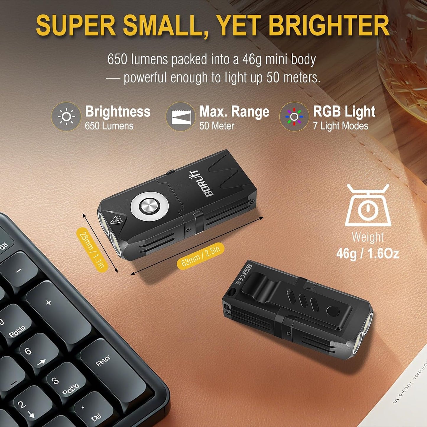 Linterna LED recargable mini EDC 650lúmenes RGB magnética IP66