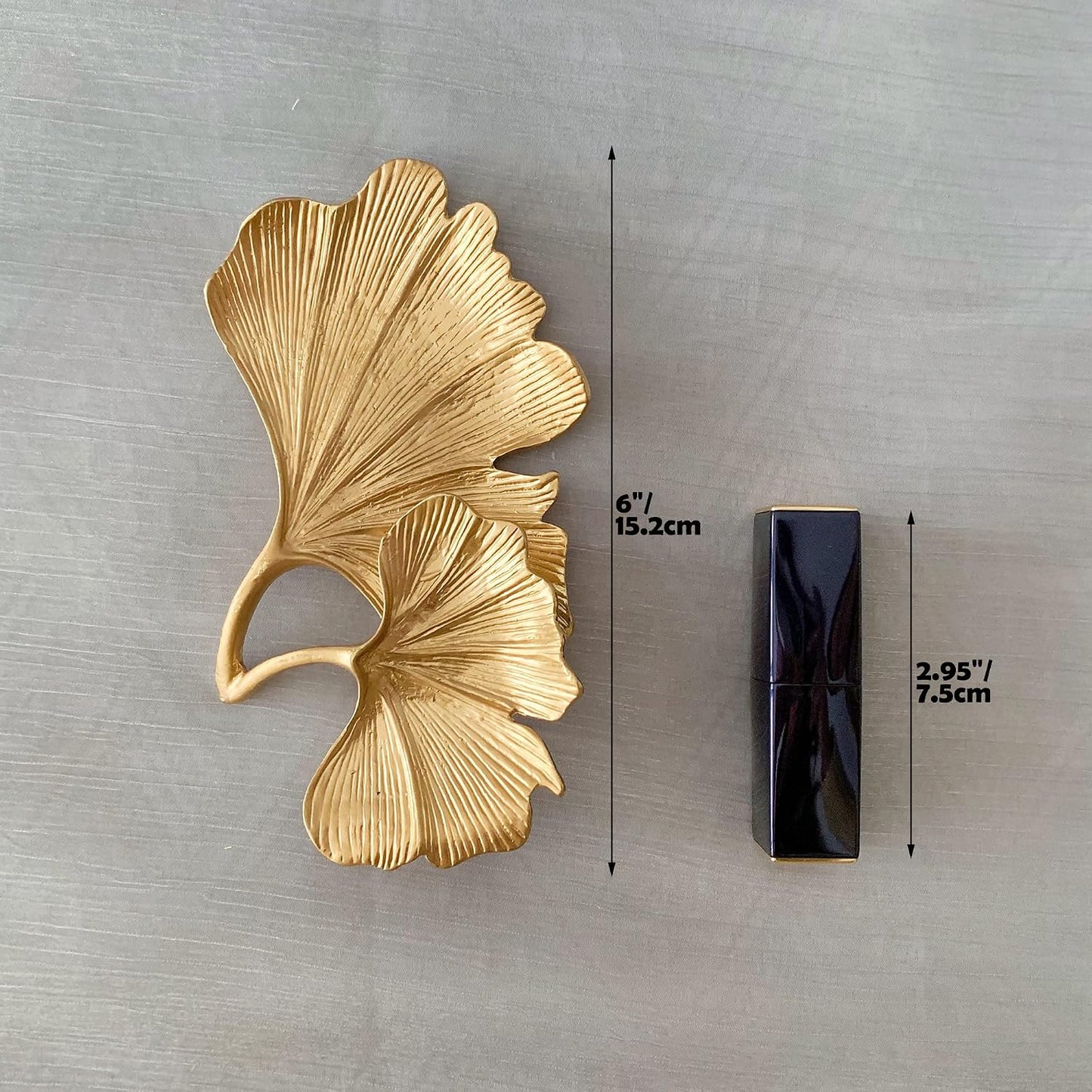 Bandeja tocador soporte anillos forma hoja ginkgo dorado