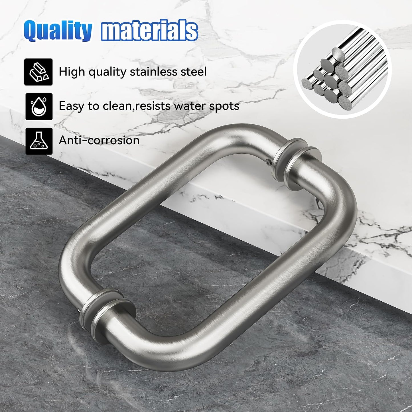 Manija puerta ducha 6pulg acero inox 304 comp 1/4-1/2pulg