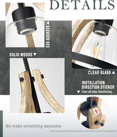 Lámpara colgante madera vidrio isla cocina rústica ajustable