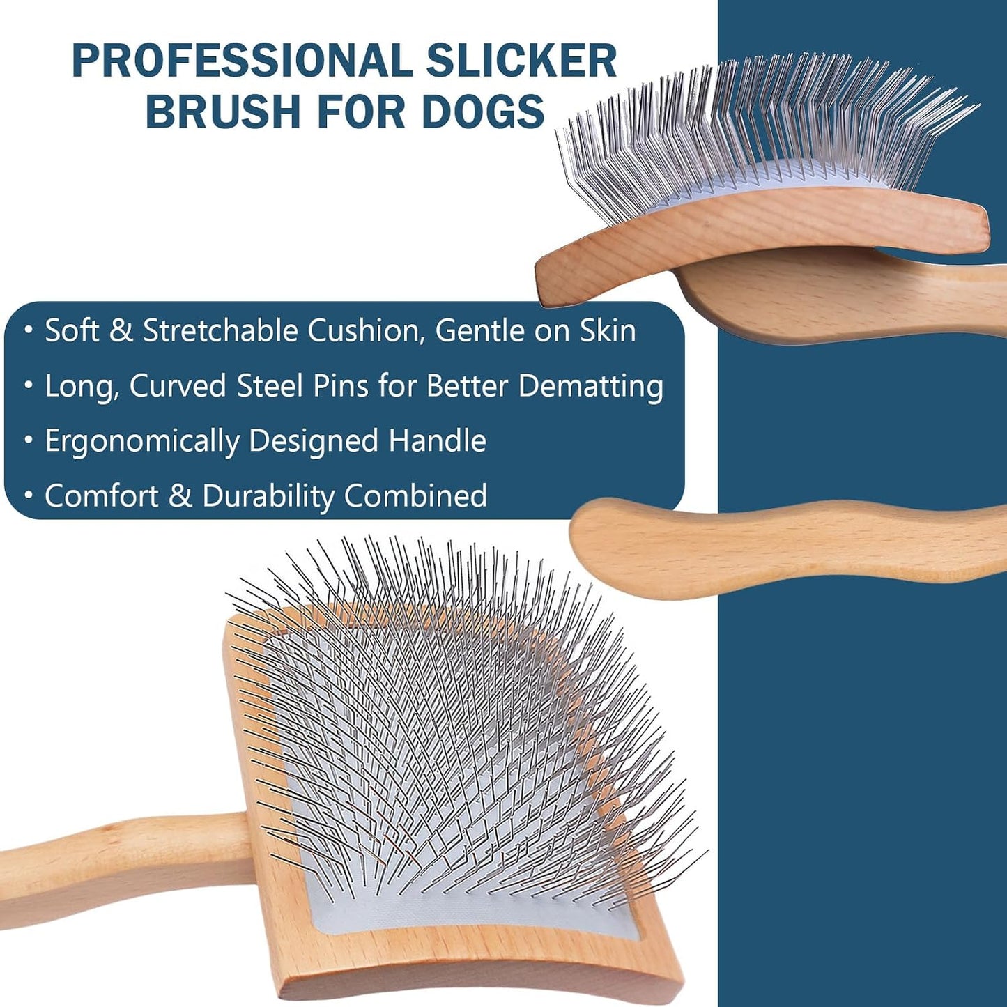 Cepillo Slicker para perros 4 Pzas madera grande