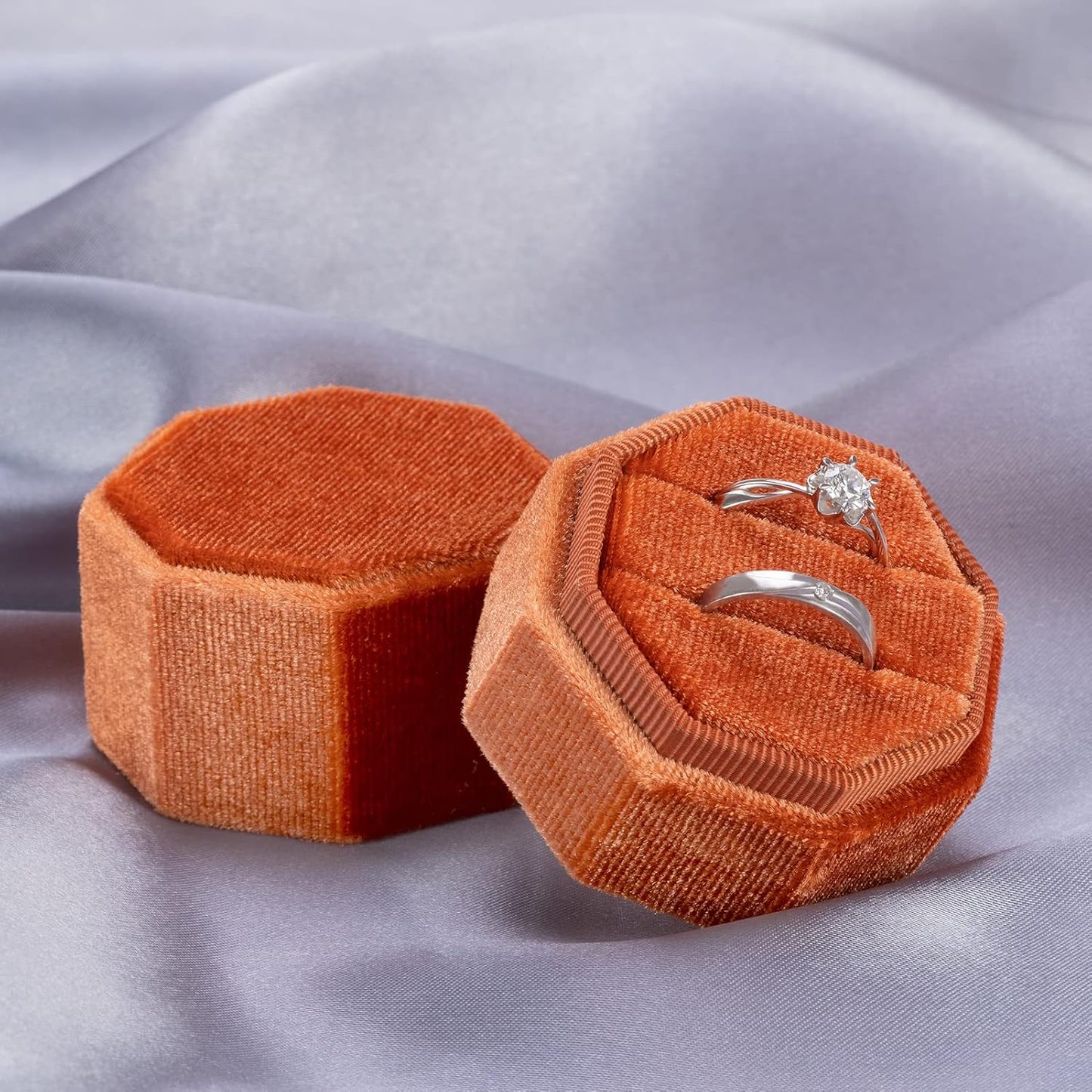 Caja terciopelo anillos octágono con tapa desmontable