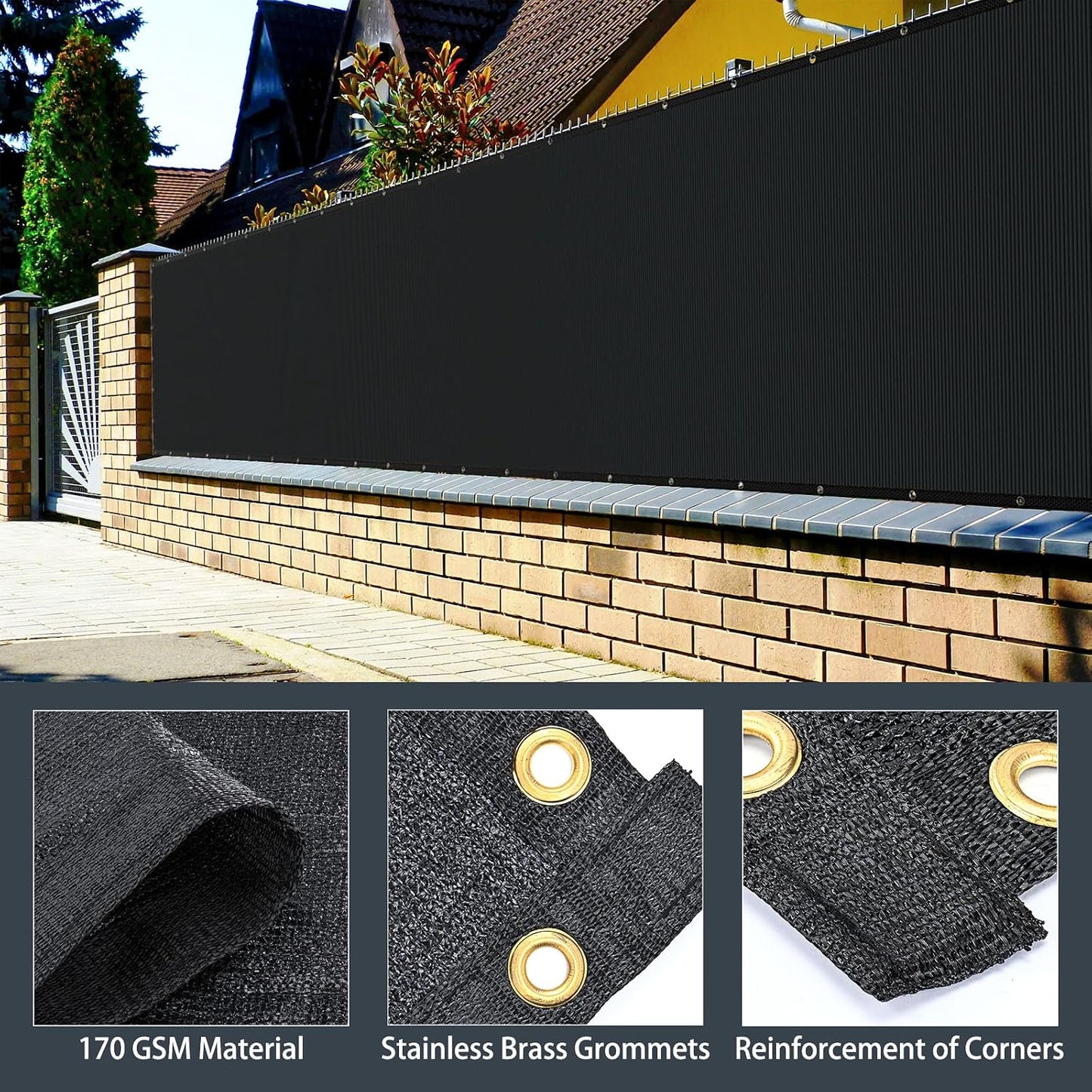 Valla privacidad 6x50pt 170gsm con correas latón malla 90%
