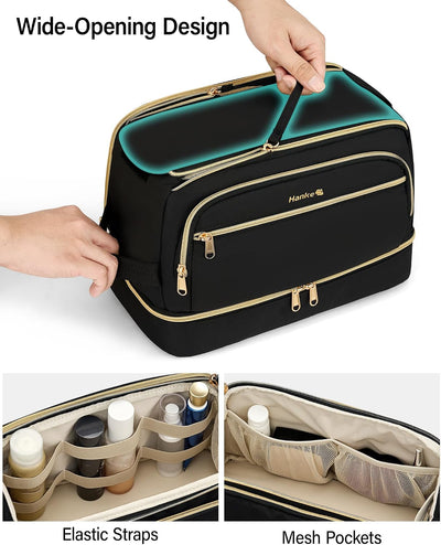 Bolsa de viaje doble capa para maquillaje y aseo resistente al agua