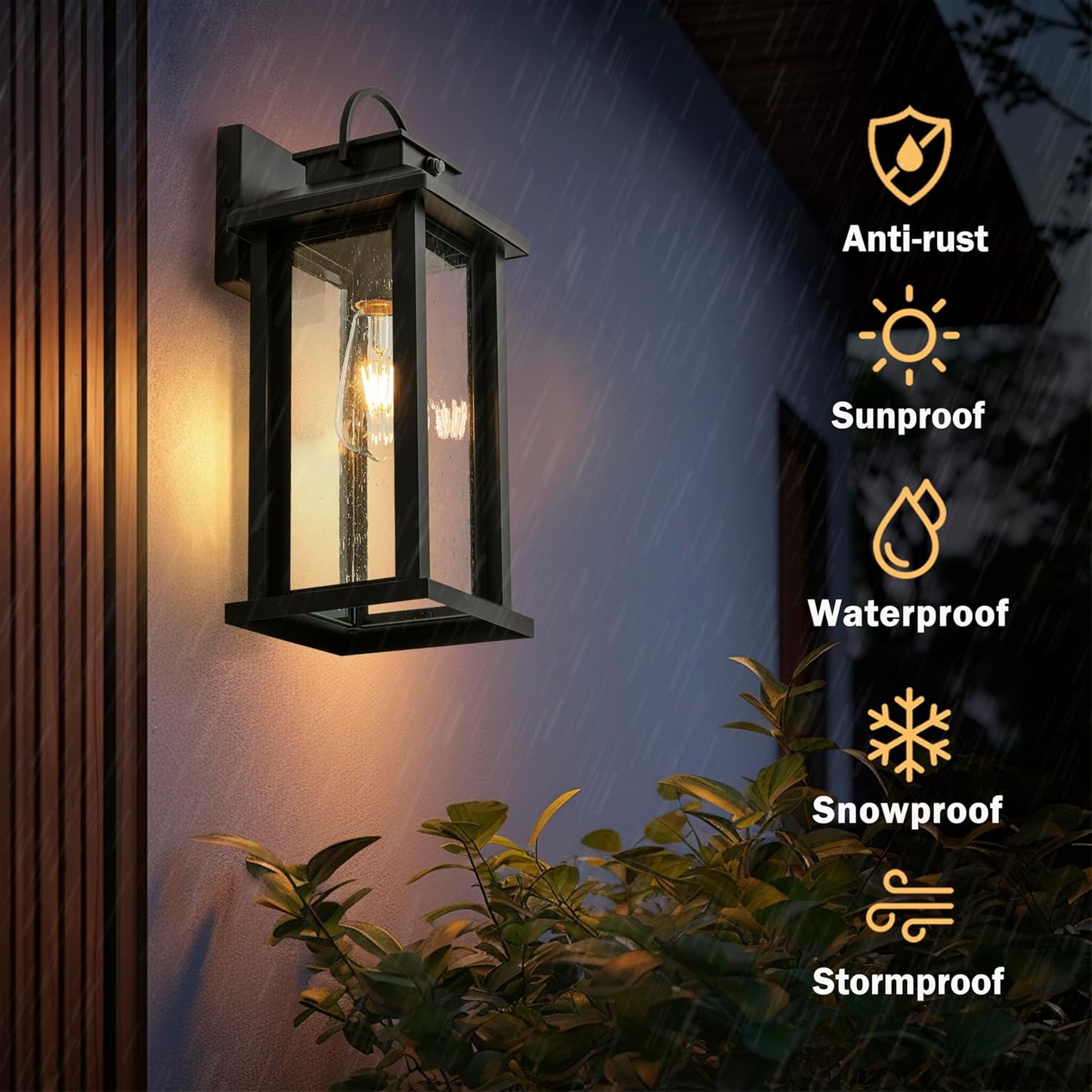 2 Luces Exteriores 15.5pulg Negro Mate Vidrio Transparente