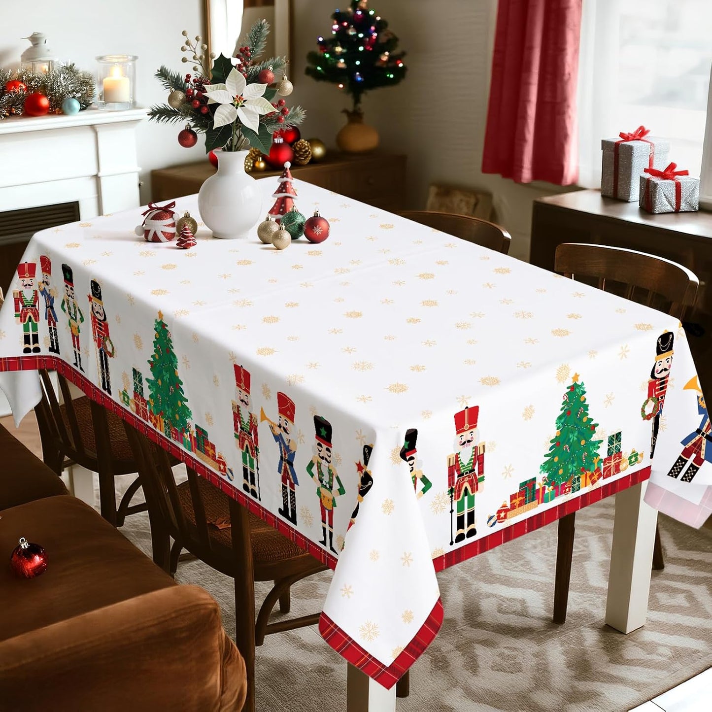 Mantel navideño impermeable rojo 60x84pulg para fiesta cocina