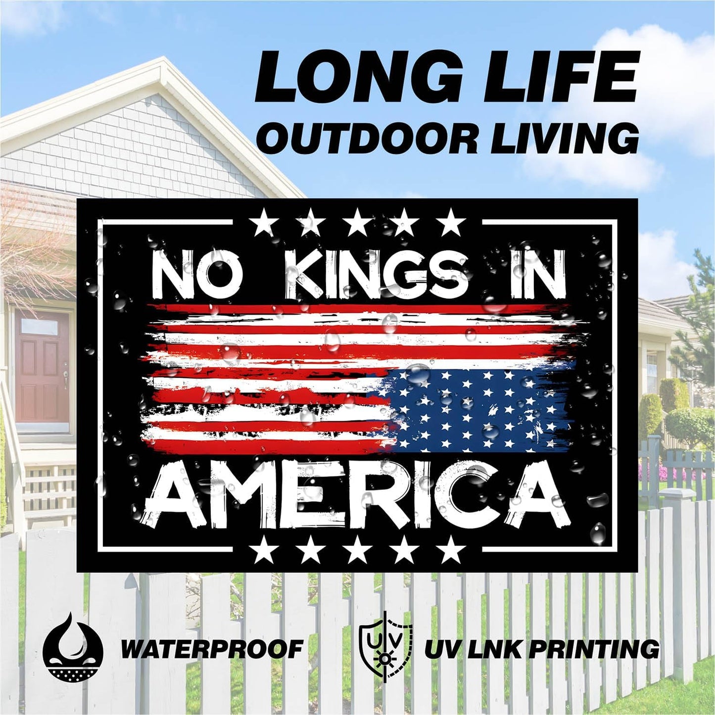 Letrero No Kings In America 12x18" plástico negro