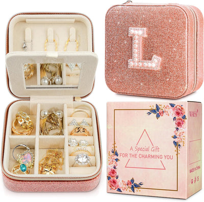 Joyero viaje con iniciales brillantes para mujer y niña